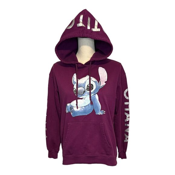 Disney Lilo & Stitch Junior's Medium Purple Hoodie Vintage Style Stitch Metallic - Picture 2 of 6